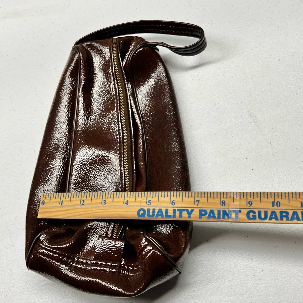 Vintage Chestnut Brown Vegan Leather Zip Up Toiletry Travel Bag Dopp Kit - Nice - Picture 6 of 8